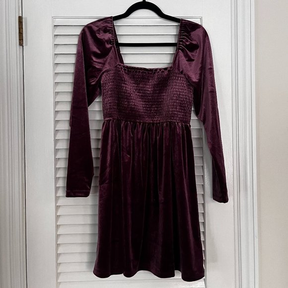 Smocked Velvet Mini Dress - Picture 7 of 9